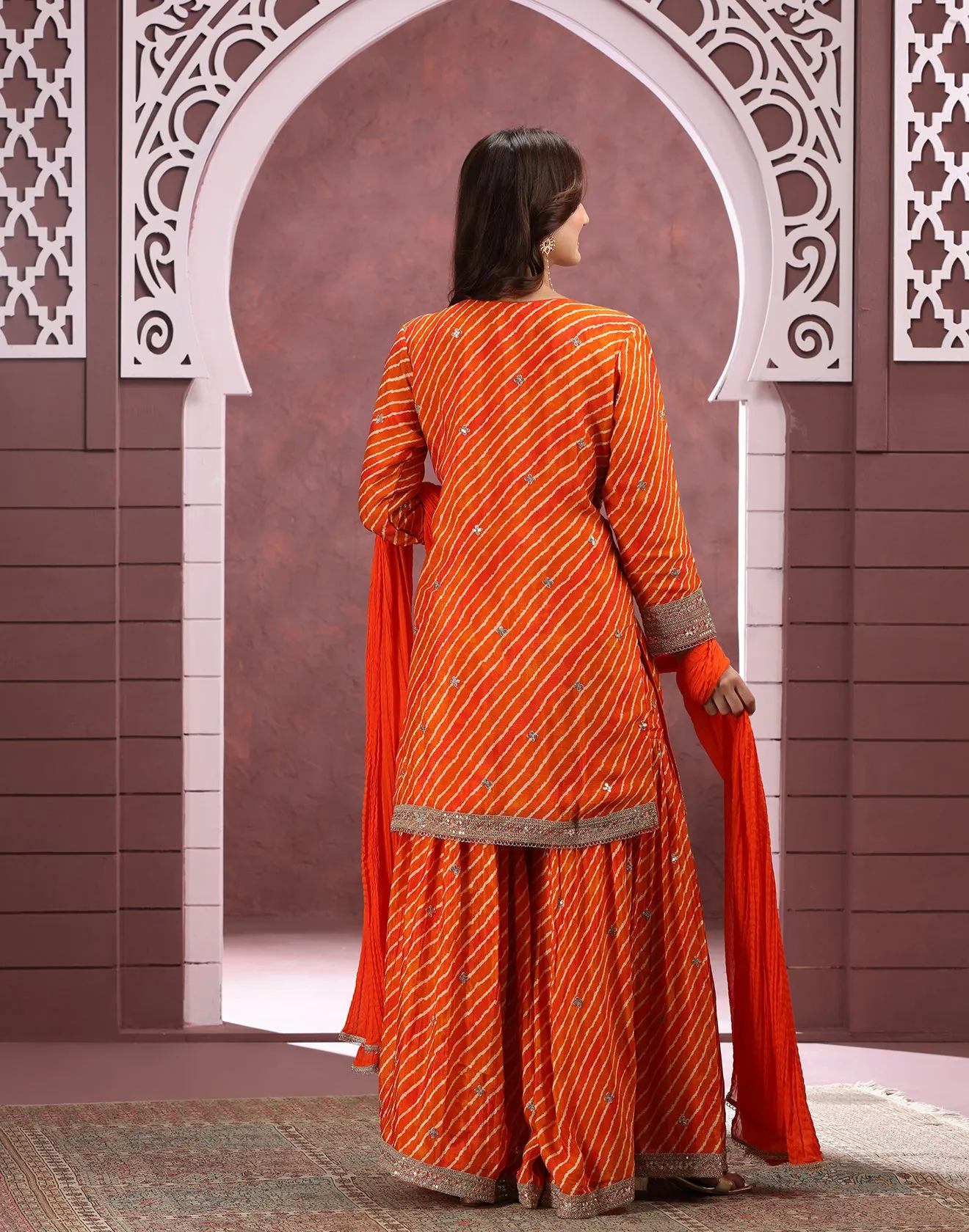 Vibrant Citrus Leheriya Designer Gharara Set