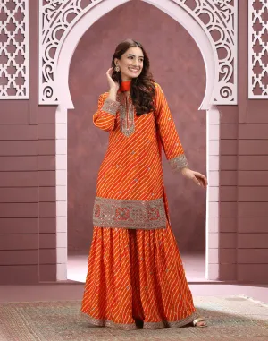 Vibrant Citrus Leheriya Designer Gharara Set