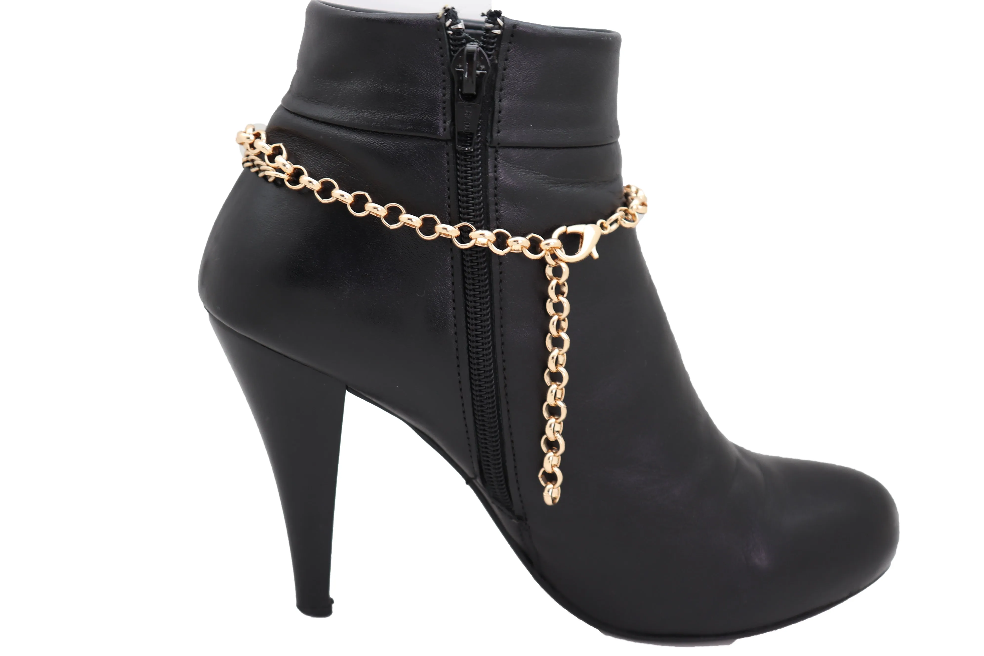 Women Antique Gold Boot Chain Bracelet Western Shoe Charm Ethnic Jewelry Feather Bohemian Style