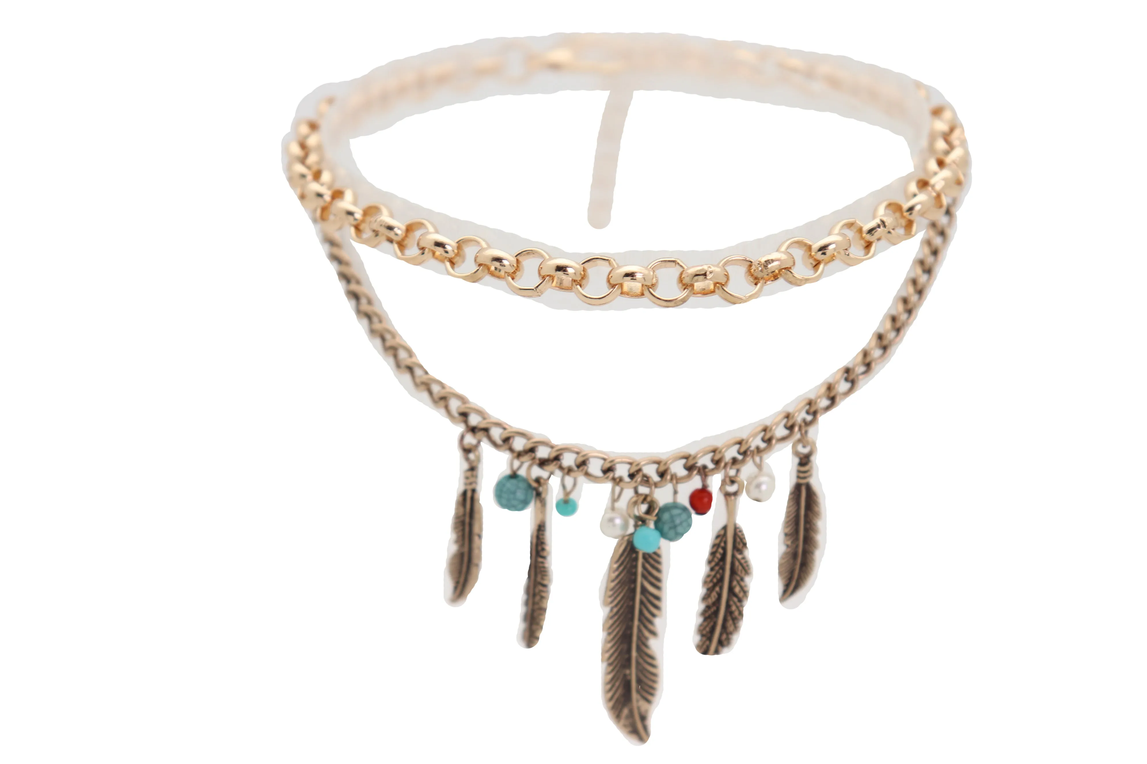 Women Antique Gold Boot Chain Bracelet Western Shoe Charm Ethnic Jewelry Feather Bohemian Style