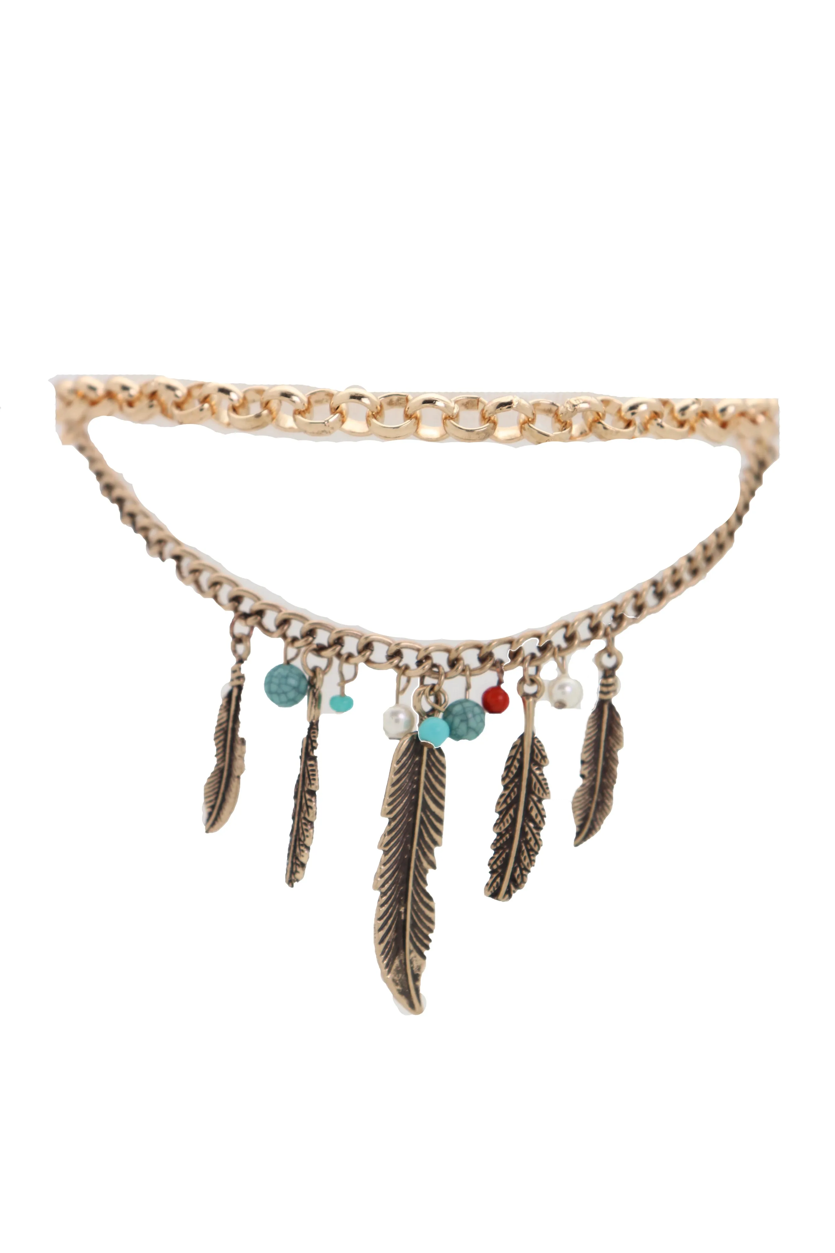 Women Antique Gold Boot Chain Bracelet Western Shoe Charm Ethnic Jewelry Feather Bohemian Style