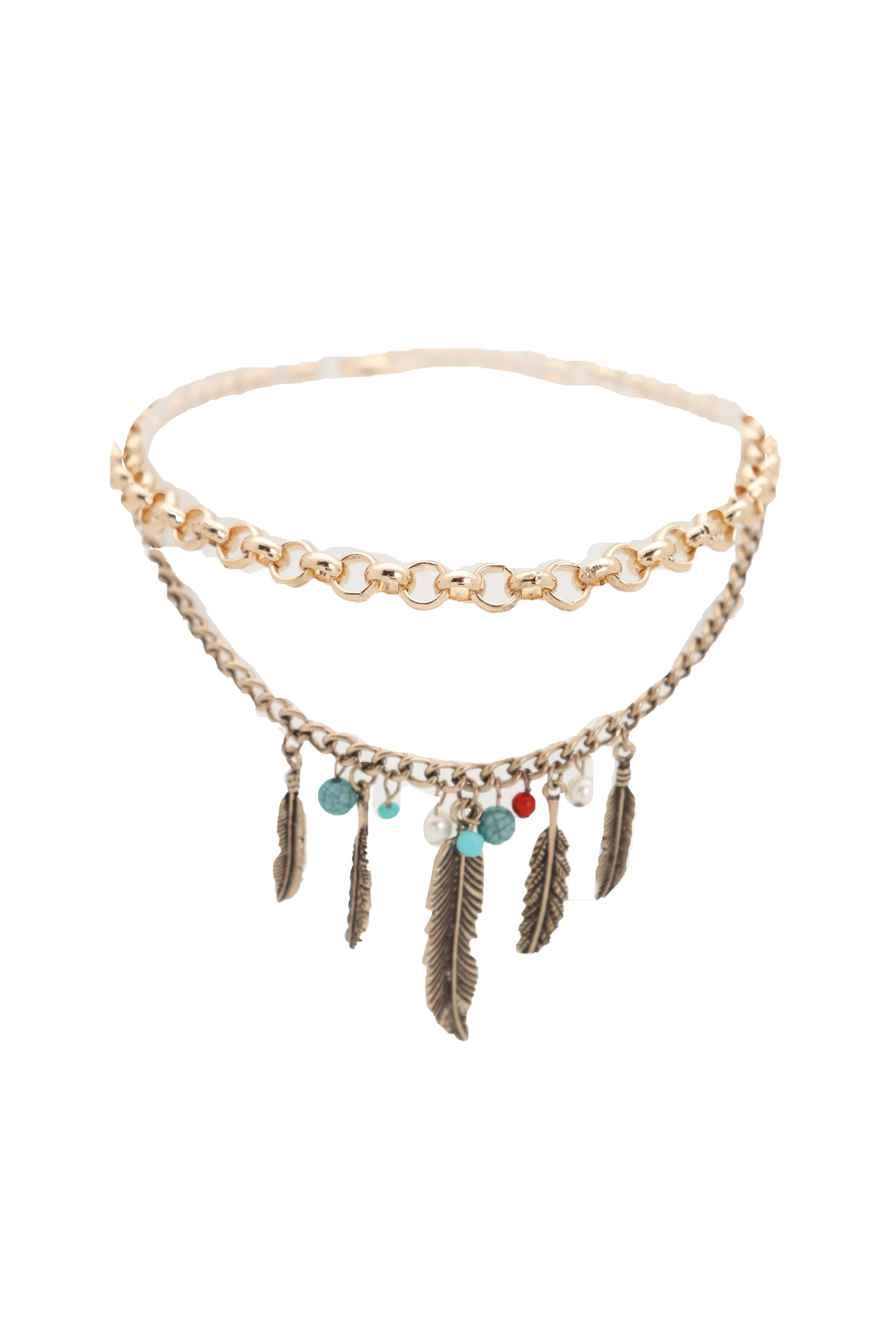 Women Antique Gold Boot Chain Bracelet Western Shoe Charm Ethnic Jewelry Feather Bohemian Style