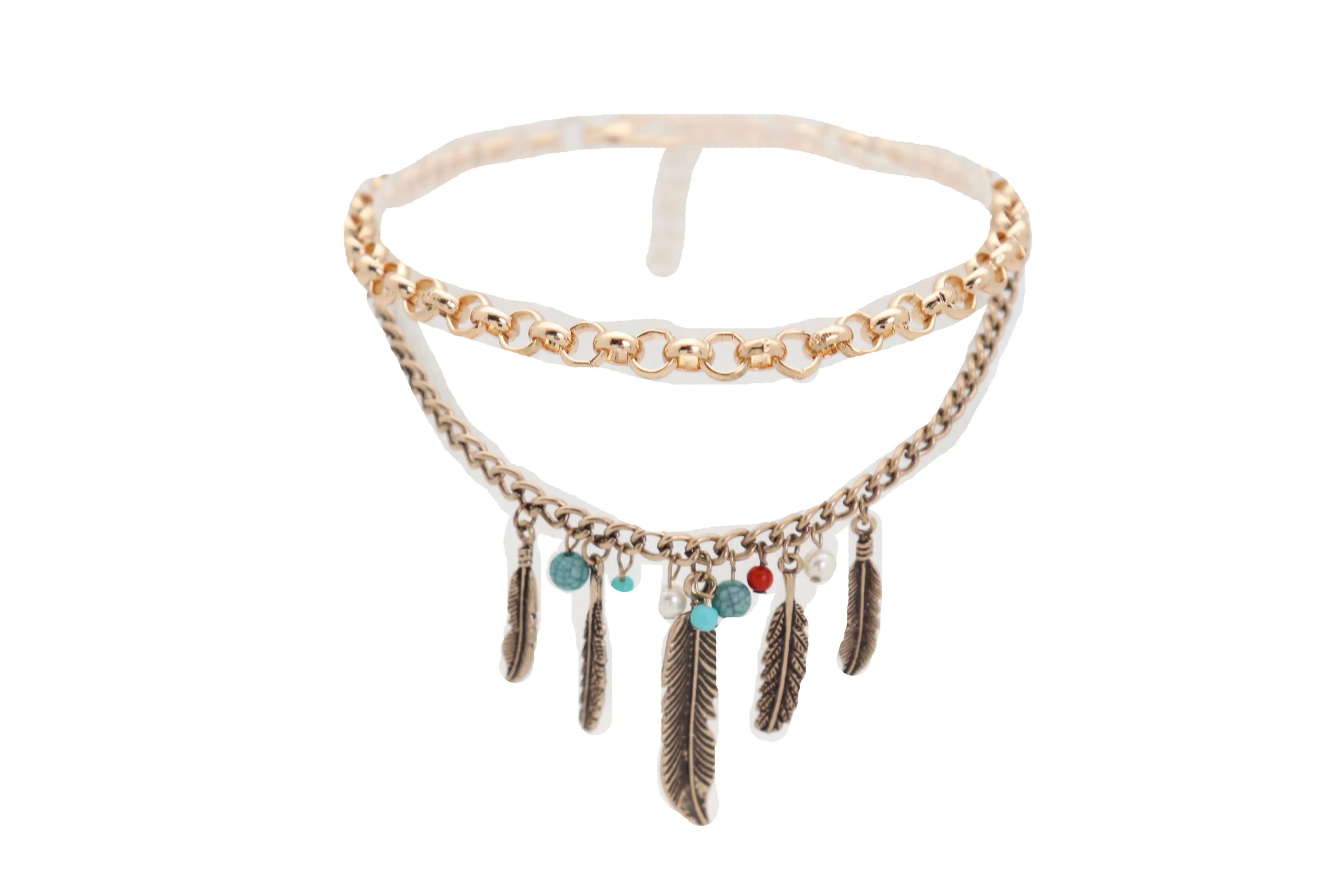 Women Antique Gold Boot Chain Bracelet Western Shoe Charm Ethnic Jewelry Feather Bohemian Style