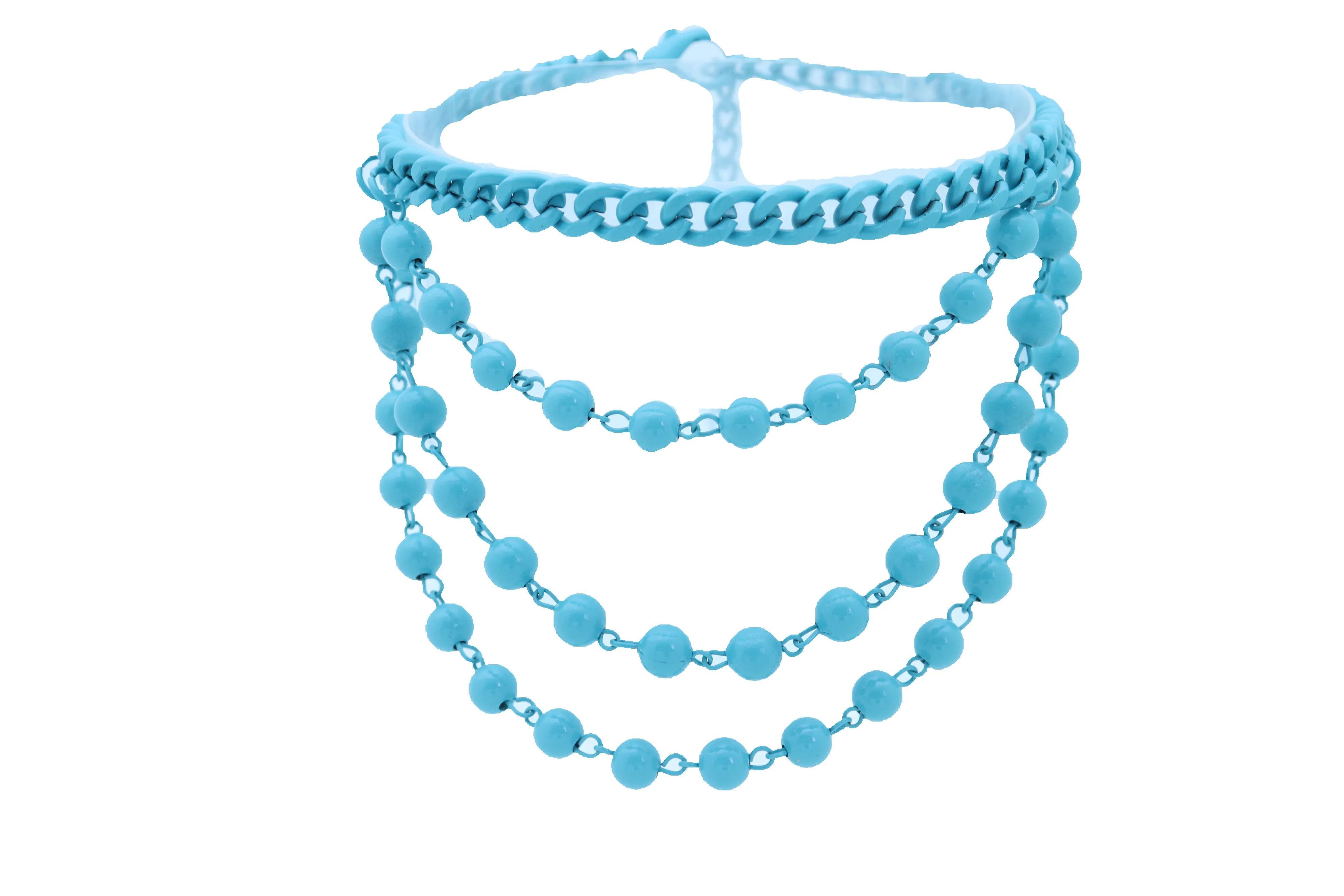 Women Turquoise Light Blue Metal Chain Boot Bracelet Anklet Shoe Balls Charm Jewelry