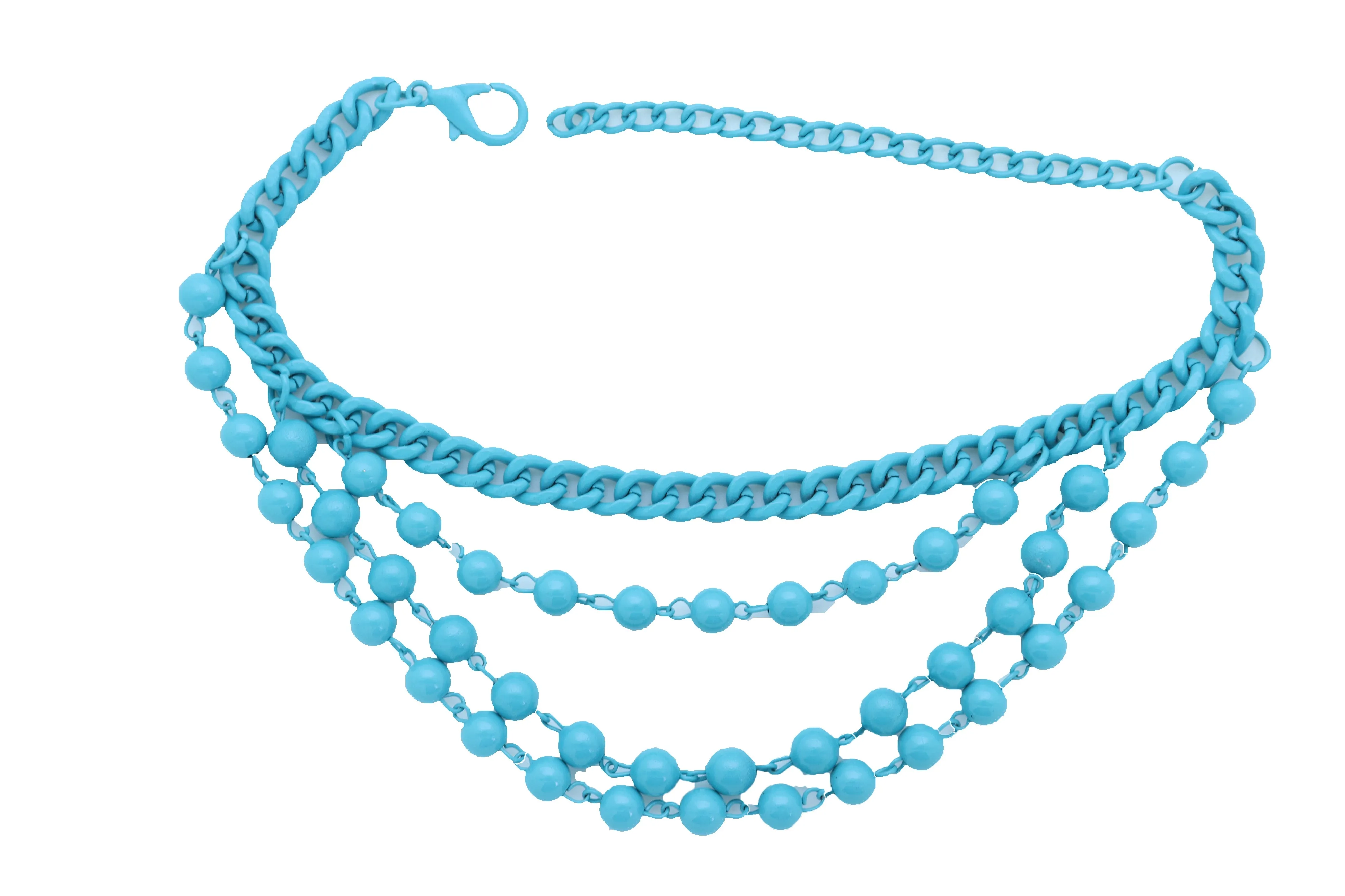 Women Turquoise Light Blue Metal Chain Boot Bracelet Anklet Shoe Balls Charm Jewelry