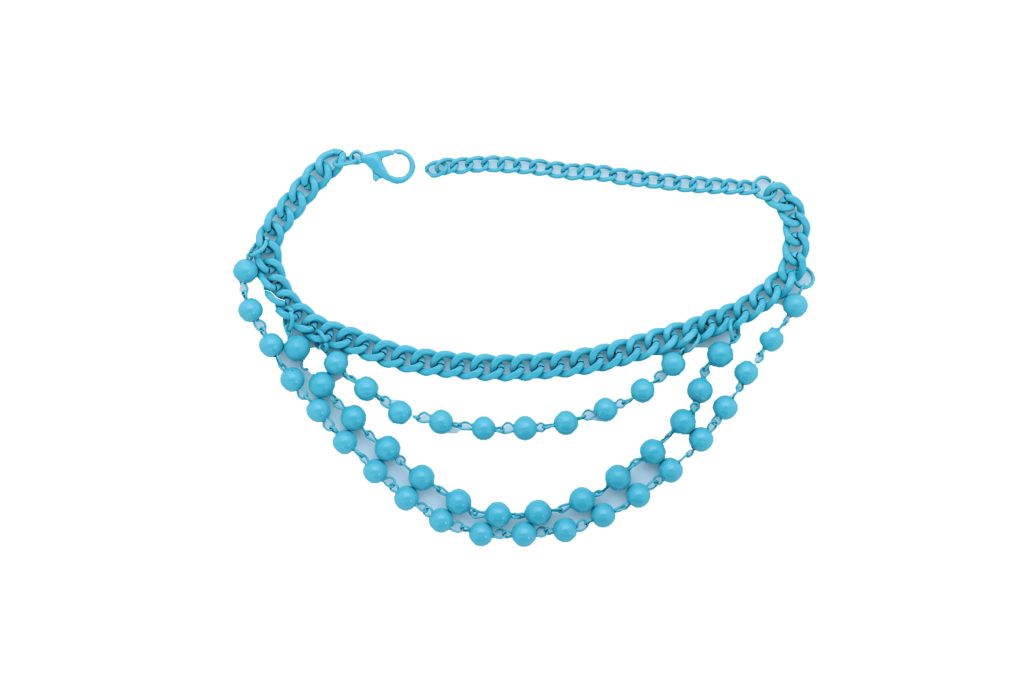 Women Turquoise Light Blue Metal Chain Boot Bracelet Anklet Shoe Balls Charm Jewelry
