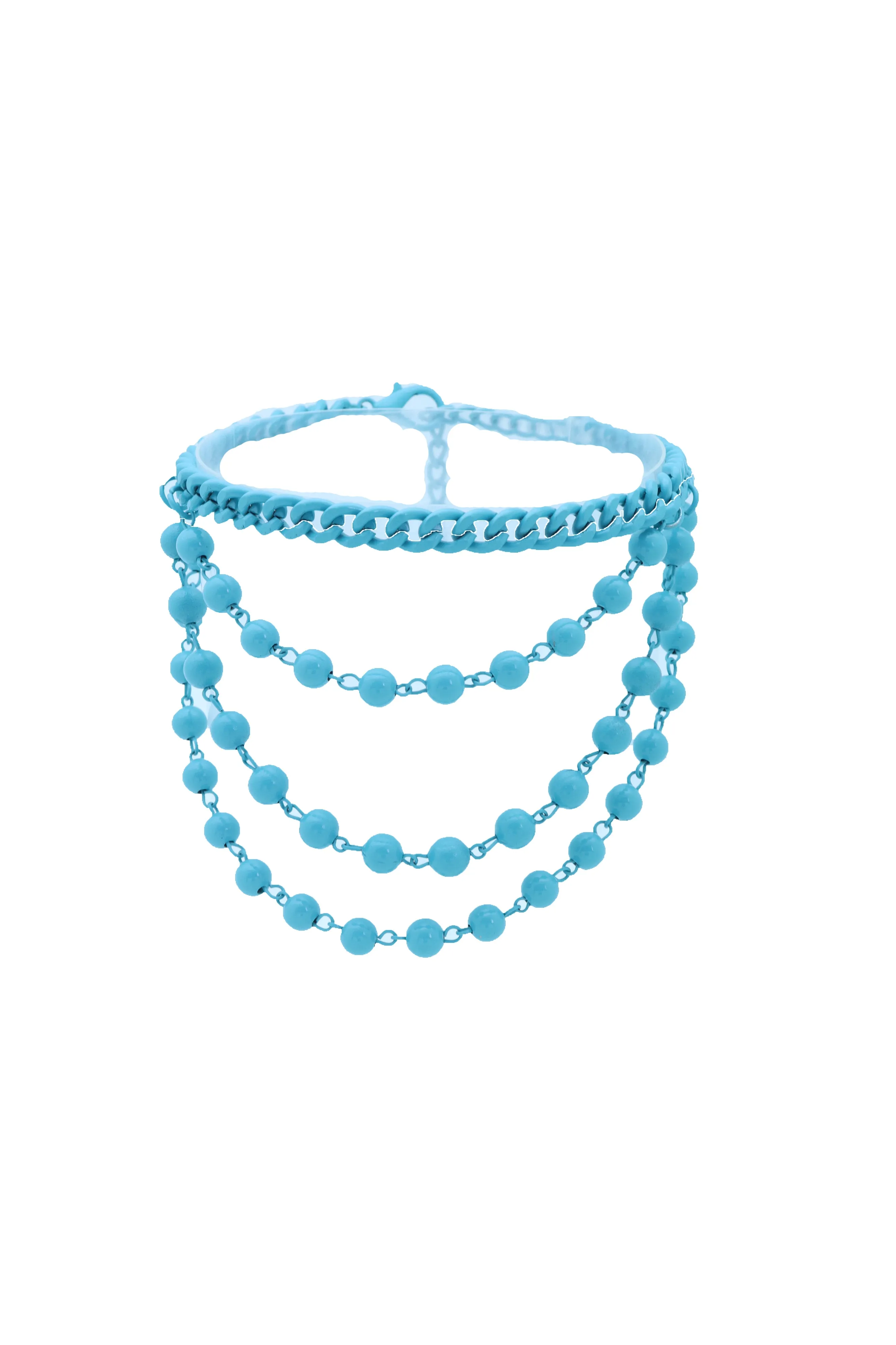 Women Turquoise Light Blue Metal Chain Boot Bracelet Anklet Shoe Balls Charm Jewelry
