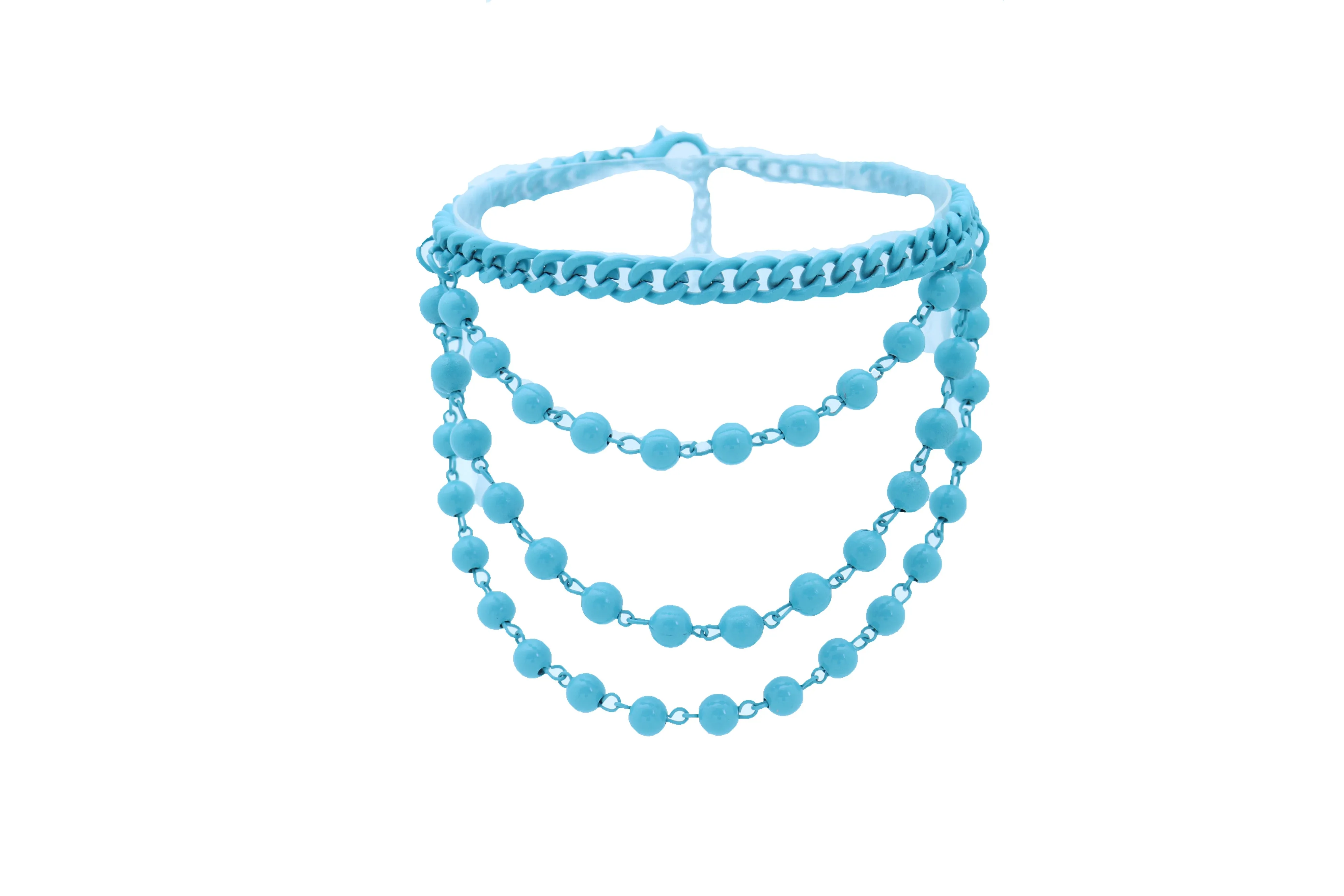 Women Turquoise Light Blue Metal Chain Boot Bracelet Anklet Shoe Balls Charm Jewelry