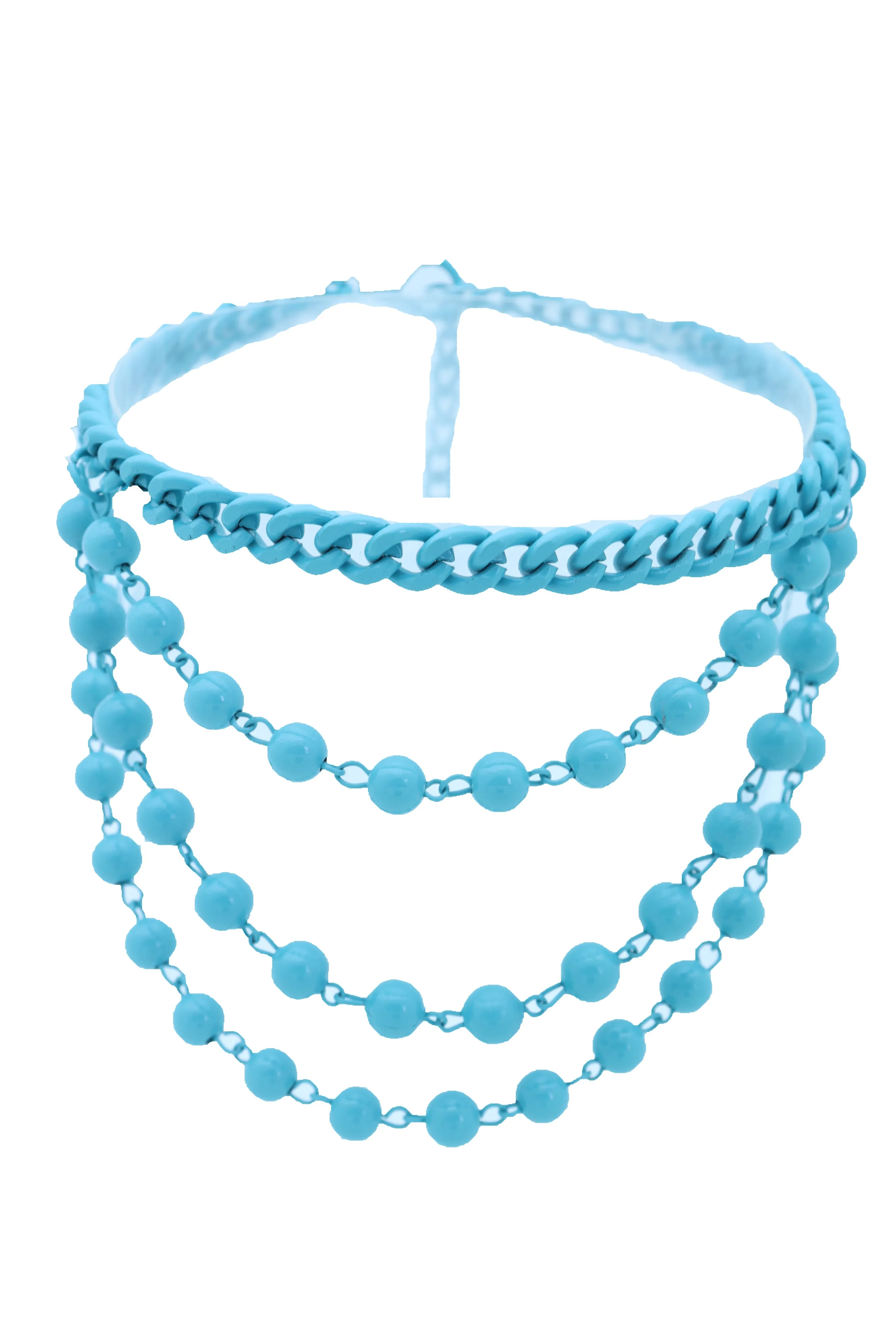 Women Turquoise Light Blue Metal Chain Boot Bracelet Anklet Shoe Balls Charm Jewelry