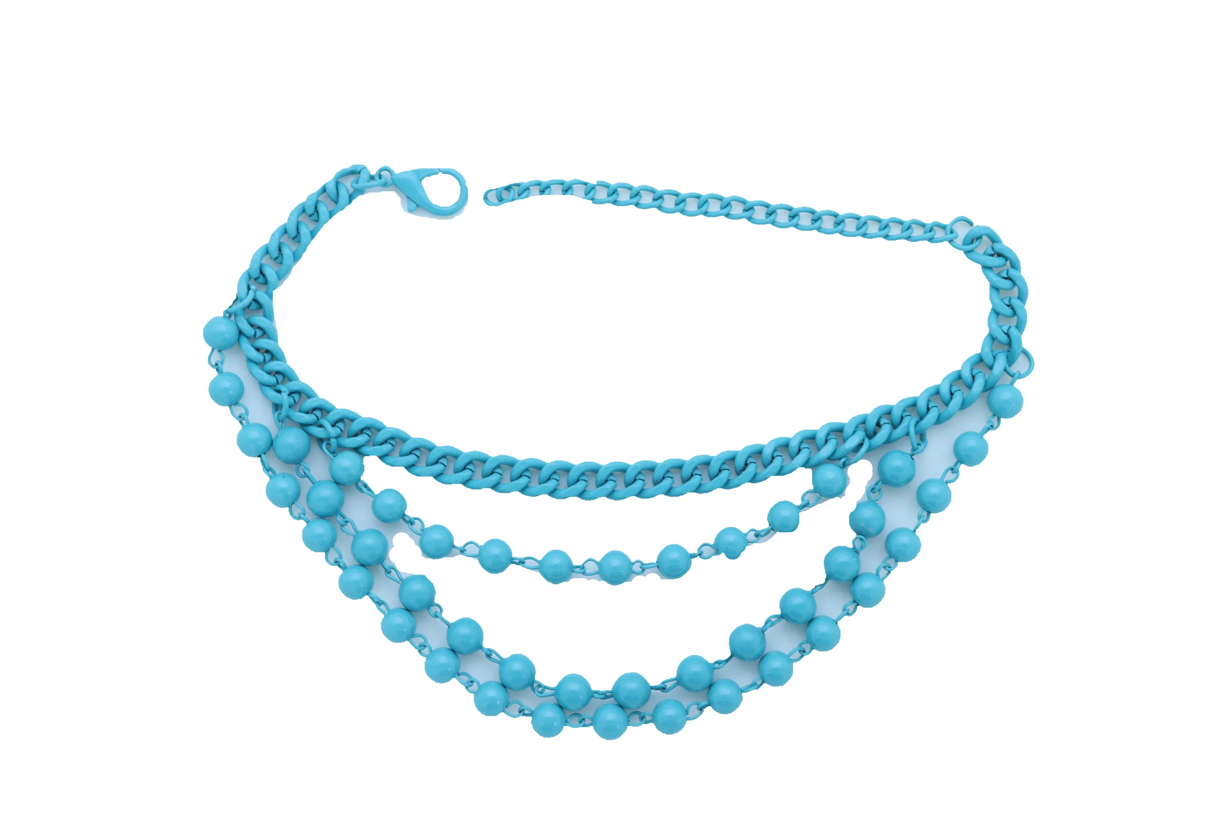 Women Turquoise Light Blue Metal Chain Boot Bracelet Anklet Shoe Balls Charm Jewelry