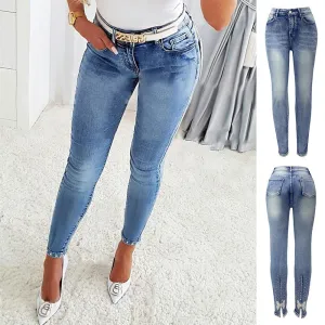 Women's Jeans Trendy High Waist Beaded Skinny Tappered Pants