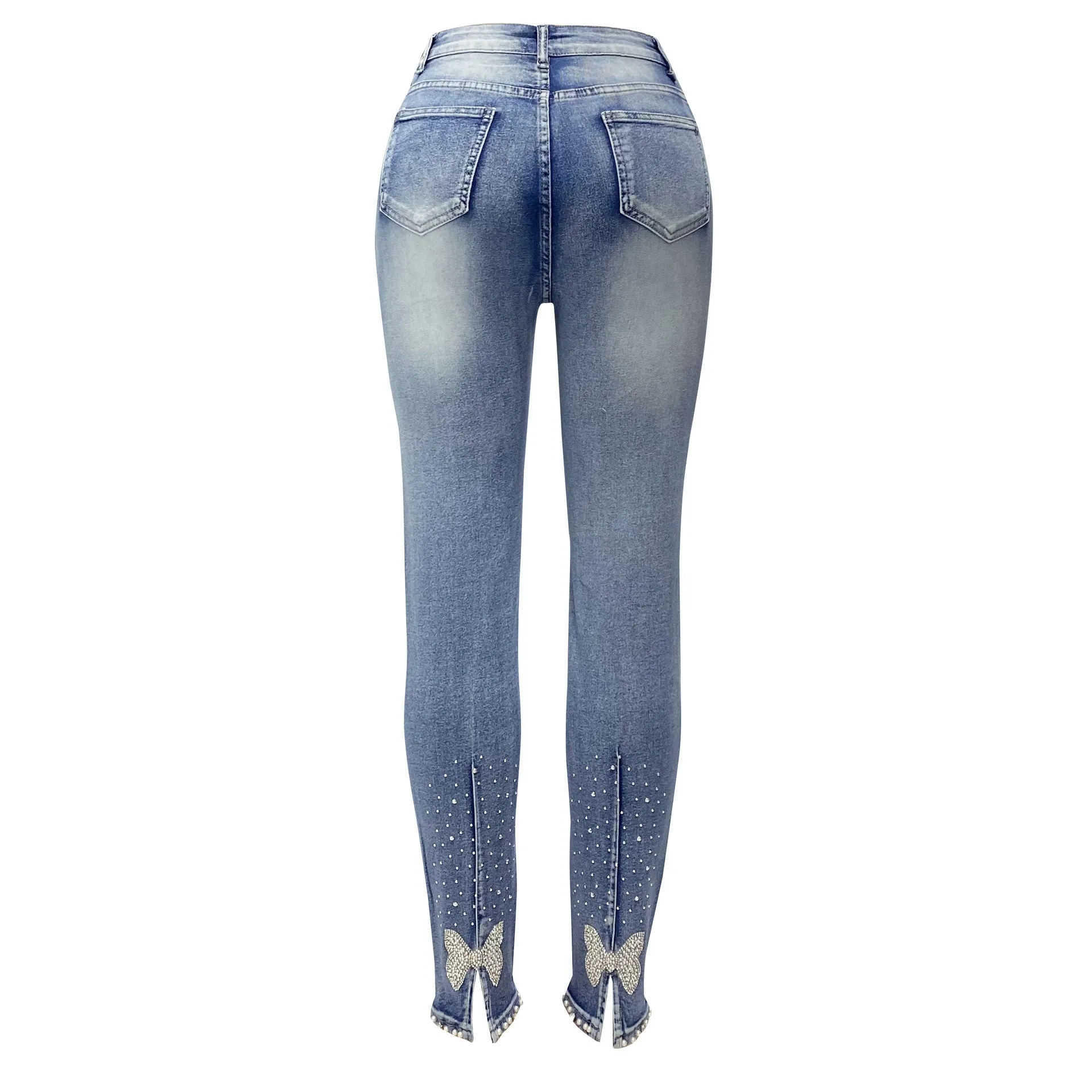 Women's Jeans Trendy High Waist Beaded Skinny Tappered Pants