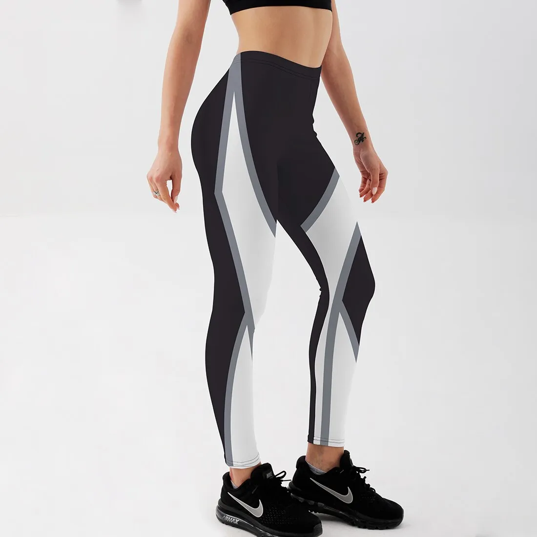Women's Leggings White Geometry Fitness Workout Pants