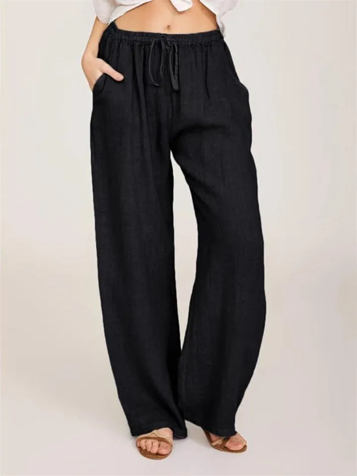 Women's Urban Casual Style Solid Color Straight Leg Elastic Waist Wide Leg Pants