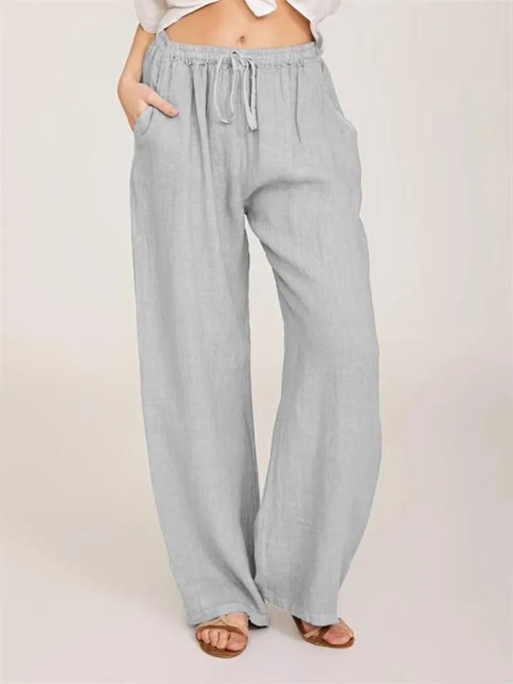 Women's Urban Casual Style Solid Color Straight Leg Elastic Waist Wide Leg Pants