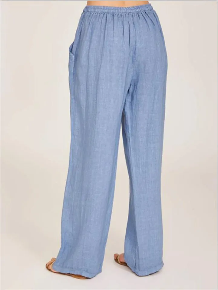 Women's Urban Casual Style Solid Color Straight Leg Elastic Waist Wide Leg Pants