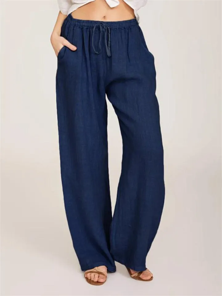Women's Urban Casual Style Solid Color Straight Leg Elastic Waist Wide Leg Pants