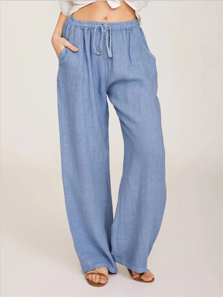 Women's Urban Casual Style Solid Color Straight Leg Elastic Waist Wide Leg Pants