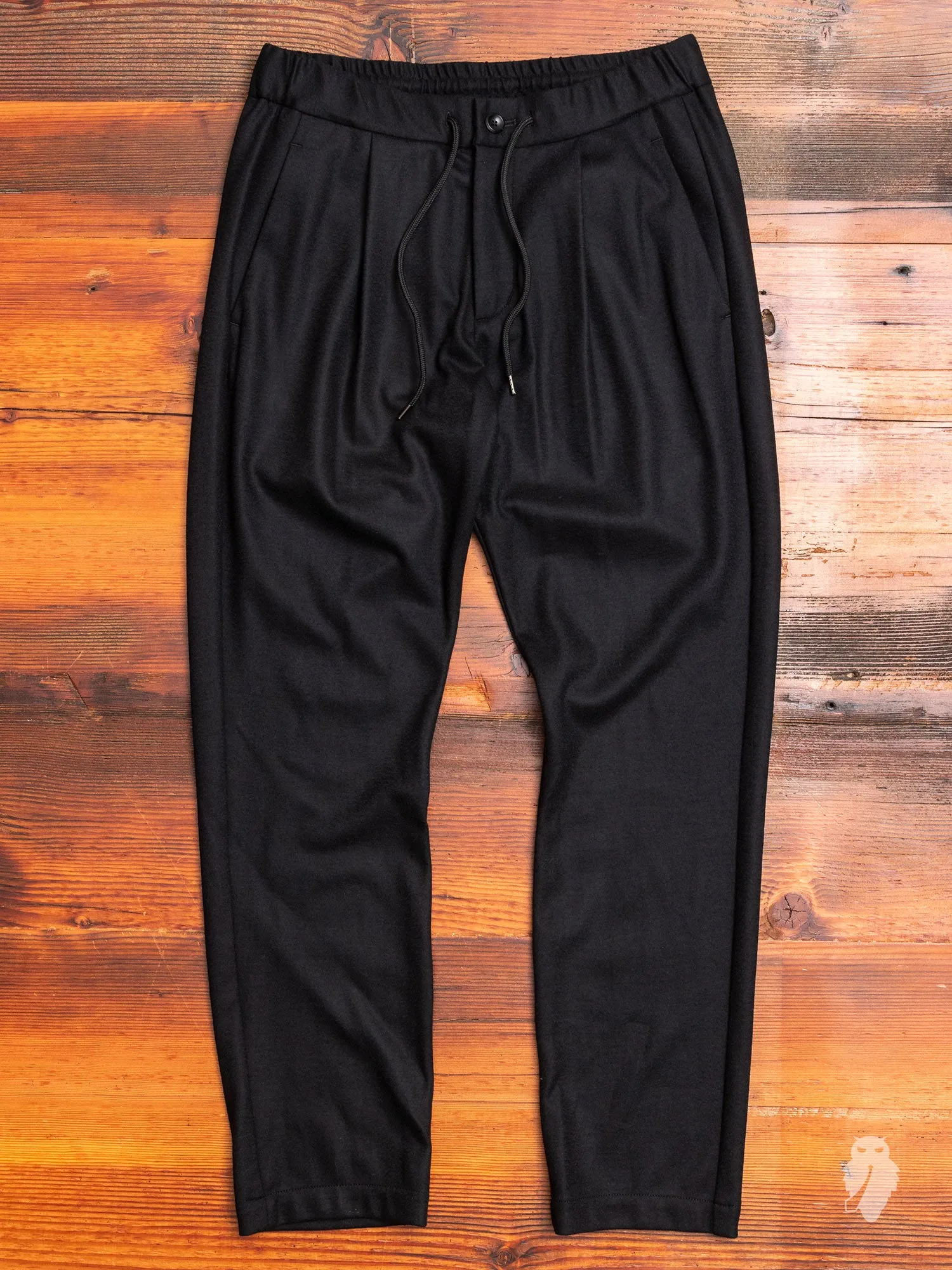 Wool Flannel Easy Pants in Black