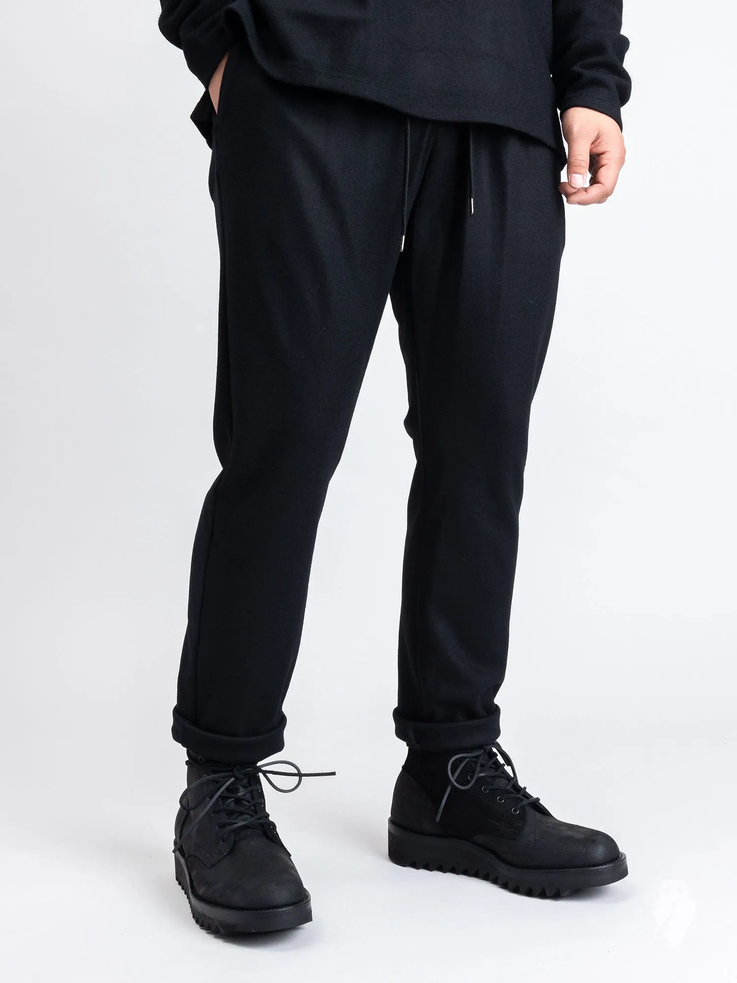 Wool Flannel Easy Pants in Black