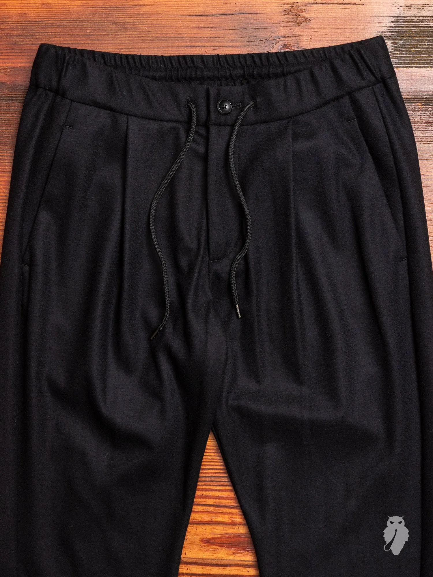 Wool Flannel Easy Pants in Black