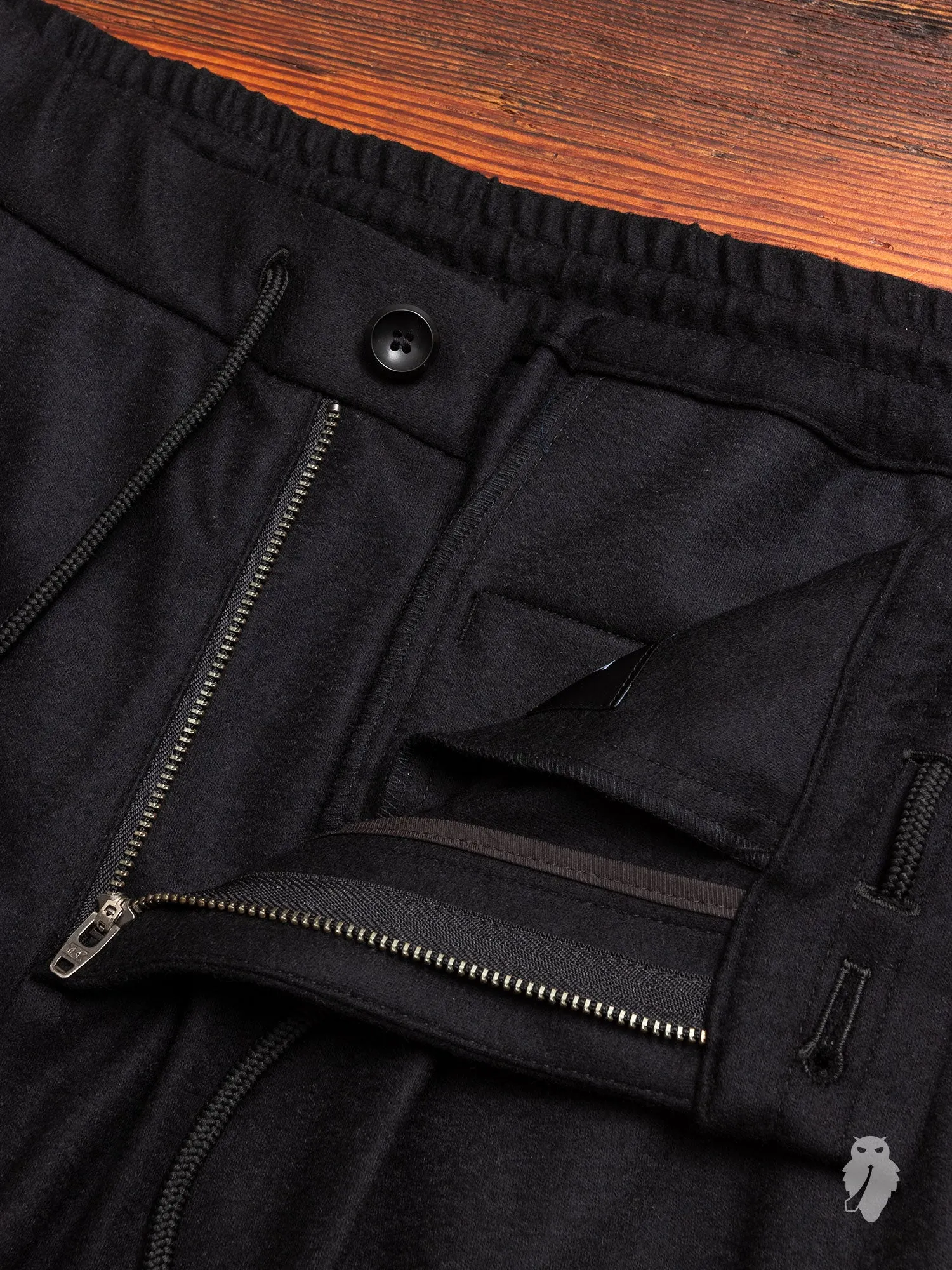 Wool Flannel Easy Pants in Black
