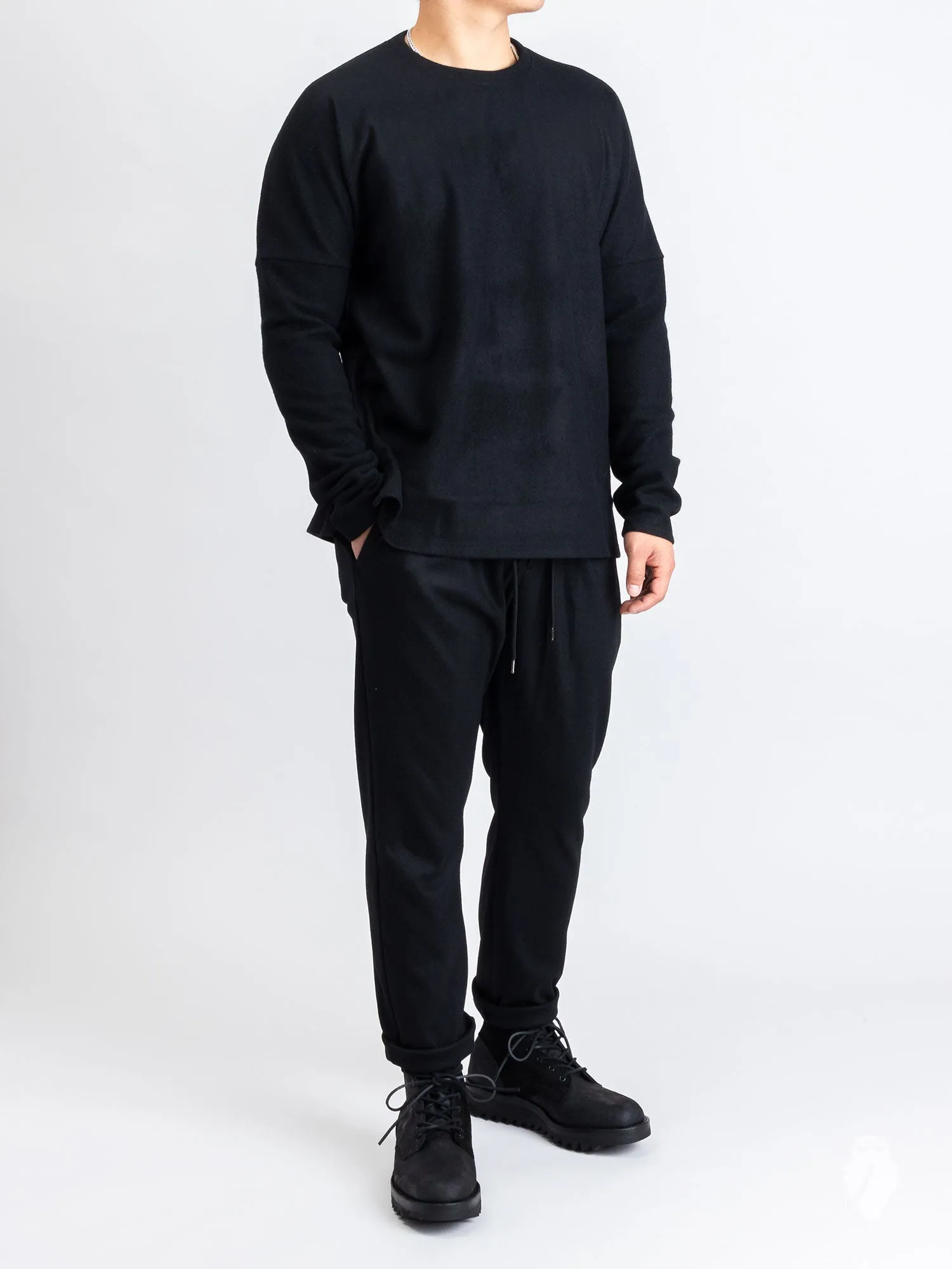 Wool Flannel Easy Pants in Black